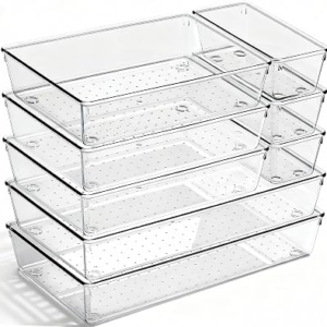 CHOWAY 8 Pack Clear Plastic Drawer Organizer Bins