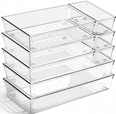 CHOWAY 8 Pack Clear Plastic Drawer Organizer Bins