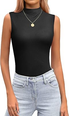 JUSTFASHIONNOW Womens Sleeveless Mock Turtleneck Tank Tops