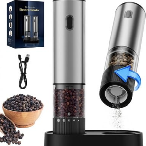 Electric Salt and Pepper Grinder Set USB Rechargeable Pepper Mill