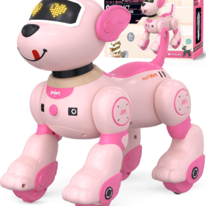 anysun Remote Control Robot Dog Toy for Kids, Programmable Smart Puppy Intelligent Learning Dancing Walking RC Robot Toys for Girls and Boys (Pink)