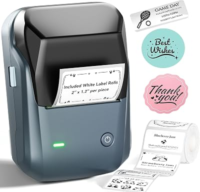 NIIMBOT B1 Label Maker, 2Inch Bluetooth Label Printer for Home, Blue | Label Maker Machine Support Smartphones & PC for Small Business, School, Office, Came with 1 Roll White Label(2x1.2'')