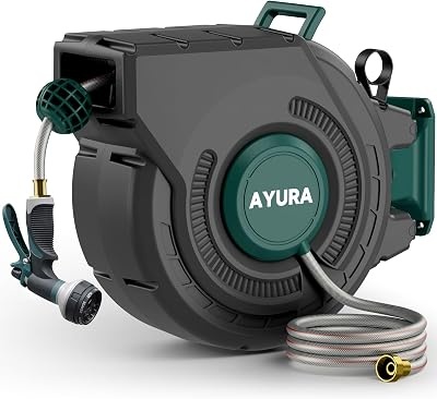 Retractable Garden Hose Reel 1/2 Inch x 100 ft,Automatic Slow Rewind System
