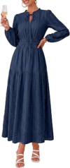 DOWERME Women Long Sleeve Ruffle Cotton Maxi Dress