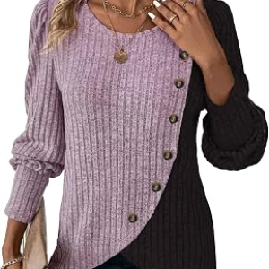 MIXSHE Womens Colorblock Button Pullover Sweater