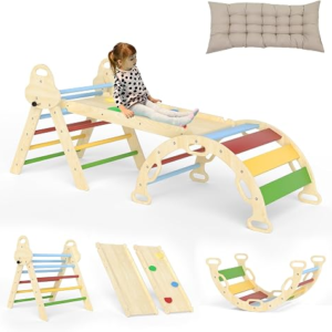 doowroodni Pikler Triangle Set 7in1 Toddler Climbing Toys Indoor Foldable Baby Climbing Toys Wooden Montessori Climbing Set with Arch, Ramp, Ladder for 1-3 Years, Jungle Gym for Kids