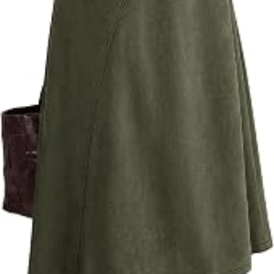 BTFBM Women Faux Suede Midi Long Skirt Fall Fashion 2026,Army Green,M