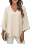 Womens Irregular Hem 3/4 Length Sleeve Tops V Neck