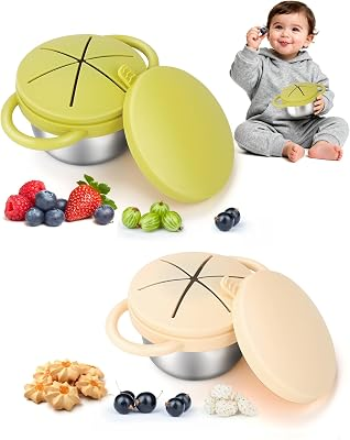 2-Pack Stainless Steel Toddler Snack Cups, Spill-Proof Double-Lid | Won't Stain or Hold Odors Like Plastic, 304 Steel, Double lid secures Toddlers,BPA-Free, Dishwasher Safe, Travel-Ready