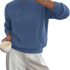 BTFBM Fall Long Sleeve Sweaters for Women Trendy,Dark Blue,Small