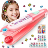 Hair Gem Stamper Kit, Birthday Party Gifts Toys for Girls Ages 3 4 5 6 7-12 | Bling Hair Jewels for Girls Toys, Hair Styling Tool with Reusable Shining Diamonds, Ties and Clips, DIY Hair Arts Crafts