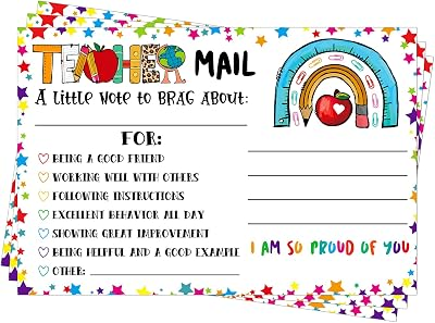 WaaHome Teacher Mail Notes to Parents - Confetti Happy Mail Postcards for Students from Teacher - Rainbow Good Behavior Incentive Cards - Classroom Must Haves - Kindergarten Elemen
