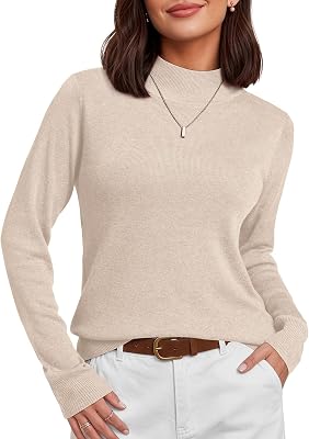 JUSTFASHIONNOW Wool Blend Mock Turtleneck Sweater for Women Long Sleeve Top Fitted Warm Sweaters
