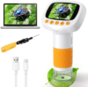 Pocket Kids Microscope for Over 3 Years Old, 1000X Handheld Microscope for Kids w/2”IPS Digital, Photo Video Mini Portable Microscopes, Science Edu Digiscope,Christmas Birthday Gifts for Kids