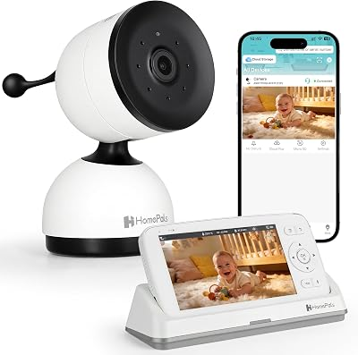 Smart WiFi Baby Monitor with 5-Inch Screen: 355° Pan-Tilt-Zoom Camera, HD Night Vision, Two-Way Audio, Cry Detection, Temp Sensor, 24/7 App Recording – Easy Setup, Baby Essentials for New Parents