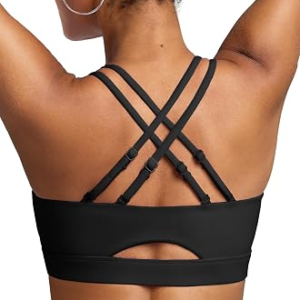 BRXL Sports Bra with Sewn in Pads Light Impact Criss Cross Adjustable Spaghetti Strap Padded Cut Out Cross Back Yoga Workout