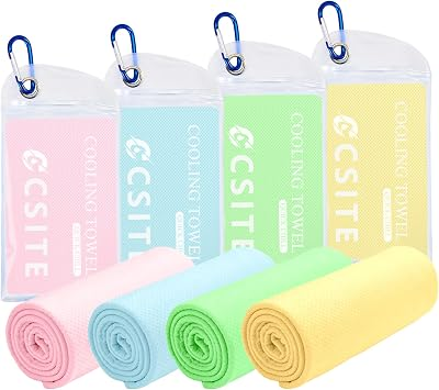 CSITE 4 Pack Cooling Towels (47"x12") for Neck and Face, Ice Towel for Hot Weather, Soft Breathable Chilly Gym Towels, Microfiber Towel for Work Out, Yoga, Running, Camping & More Activities