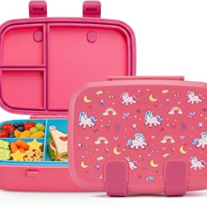 MISS BIG Bento Lunch Box for Kids, Pink Unicorn, 3 Compartments, 800ml | Kids lunch box for preschool, daycare, kindergarten, school meals, snacks, and everyday kid portions