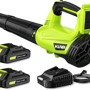 WOLFMEN Electric Cordless Leaf Blower with 2 Batteries and Charger