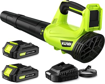 WOLFMEN Electric Cordless Leaf Blower with 2 Batteries and Charger