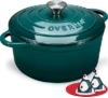 Overmont Enameled Cast Iron Dutch Oven – 7QT Pot with Lid Cookbook & Cotton Potholders – Heavy-Duty Cookware for Braising, Stews, Roasting, Sourdough Baking bottle green