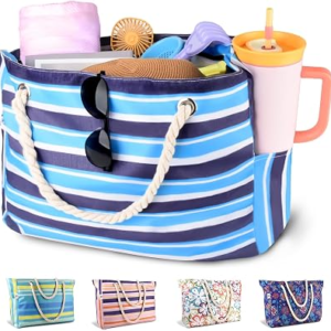 CaCTOUR Large Beach Bag Women,Beach Bags Waterproof Sandproof with Zipper Wet Pocket,Beach Tote Pool Bag for Swim Gym Travel (Blue)