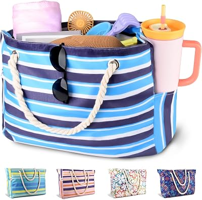 CaCTOUR Large Beach Bag Women,Beach Bags Waterproof Sandproof with Zipper Wet Pocket,Beach Tote Pool Bag for Swim Gym Travel (Blue)