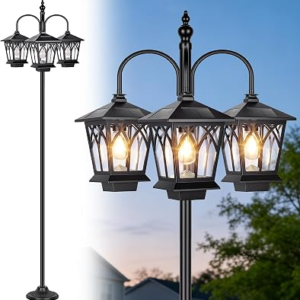 TOWPONICS 6Ft 3-Head Aluminum Solar Lamp Post Light