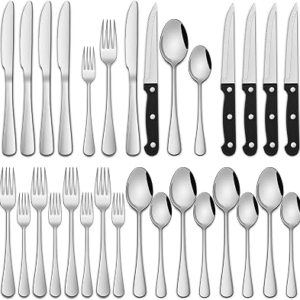 24-Piece Silverware Set with Steak Knives,Flatware Set Service for 4 Person, Food-Grade Stainless Steel Cutlery Set,Includes Knife Spoon And Fork, Mirror Finished Utensil Sets for Home Restaurant