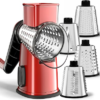 Weltonhm 4 in 1 Large Rotary Cheese Grater Hand Crank (Red black 4 Graters)