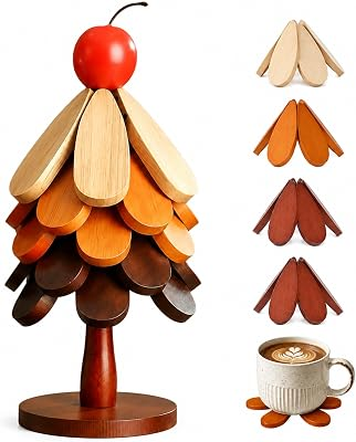 KOWINDA Wooden Christmas Tree Trivet Set of 5