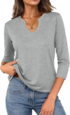 JUSTFASHIONNOW 3/4 Sleeve Cotton V Neck T-Shirt