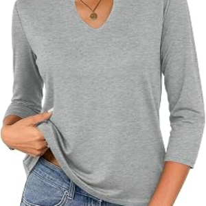 JUSTFASHIONNOW 3/4 Sleeve Cotton V Neck T-Shirt