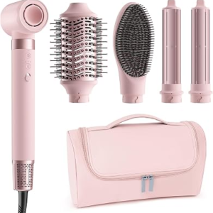 5 in 1 Hot Air Styler Wrap – High-Speed Hair Dryer, Volumizing Brush with Auto Curlers, Fast Drying & Frizz-Free Styling Straightening, No Heat Damage, Includes Travel Bag, Gift for Women