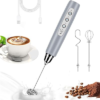Milk Frother Wand Rechargeable Handheld Whisk Coffee 3 Speed Adjustable | Electric Whisk Drink Mixer with Stainless 3 Whisks Hand Frother , Foam Maker for Latte Cappuccino Matcha Egg Silver
