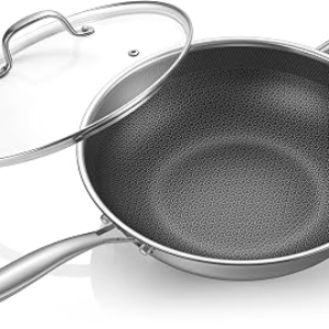 UVEN TRAOQQ 12.5 Inch Hybrid Stainless Steel Wok Pan