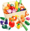 Wooden Play Food Set for Toddlers Toys Pretend Play Kitchen Accessories Veggies Cutting Set for Kids Gift for Boys Girls Montessori Educational Toys