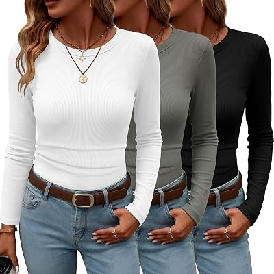 Siyaacg Womens Long Sleeve Shirts --3 Pcs
