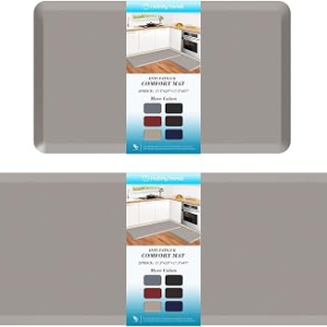 HappyTrends 2 PCS Kitchen Mat Cushioned Anti-Fatigue Floor Mat, Heavy Duty Ergonomic Comfort Foam Standing Mat,20″x30″+20″x47″,Khaki
