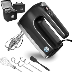 Lord Eagle 9-Speed Digital Hand Mixer Electric Handheld 500W, Black | DC Motor Kitchen Mixer for Cake Baking, Lightweight Egg Beaters with Stain-resistant & Waterproof Storage Bag & 6 Accessories
