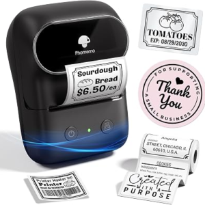 Phomemo M108 Bluetooth Label Maker Machine, 2 Inch Portable Thermal Printer | Sticker Printer Easy to Use for Small Business, School, Office, Black