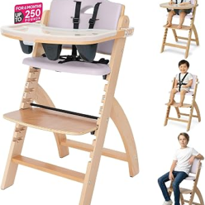 Abiie Beyond Junior Convertible Wooden High Chair with Removable Tray | 3-in-1 Adjustable Highc