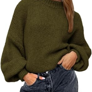 BTFBM Oversized Sweaters for Women Long Sleeve Fall Tops,Army Green,Medium