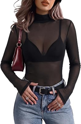 Zeagoo Women Mesh Sheer Top Long Sleeve Sexy