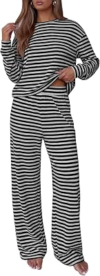 BTFBM Striped Lounge Set Women 2 Piece Outfit Tracksuit,S,Grey Black