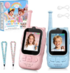 Kids Video Walkie Talkies, 2 Pack Facetime Wakey takey with Video for Kids | Indoor Outdoor Camping Hiking Toys,Rechargeable Christmas Birthday Gifts for Boys Girls 3 4 5 6 7 8 9 10 11 12(Pink/Blue)