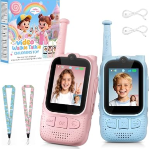 Kids Video Walkie Talkies, 2 Pack Facetime Wakey takey with Video for Kids | Indoor Outdoor Camping Hiking Toys,Rechargeable Christmas Birthday Gifts for Boys Girls 3 4 5 6 7 8 9 10 11 12(Pink/Blue)
