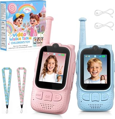 Kids Video Walkie Talkies, 2 Pack Facetime Wakey takey with Video for Kids | Indoor Outdoor Camping Hiking Toys,Rechargeable Christmas Birthday Gifts for Boys Girls 3 4 5 6 7 8 9 10 11 12(Pink/Blue)