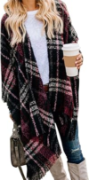 VIMPUNEC Womens Boho Plaid Poncho