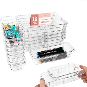 16 PCS Expandable Drawer Organizers, 2-Size Clear Acrylic Storage Box